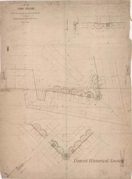 Drawing, Architectural - No. 8, Fort Wayne,
Plan Showing the Position & Details of Platforms for Barbette Guns