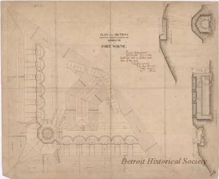 Drawing, Architectural - Plan and Sections Showing Modifications of Demilune at Fort Wayne