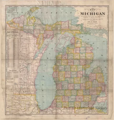 Map - Map of the State of Michigan, Engraved and Printed Under the the Supervision of the Commissioner of Railroads of the State