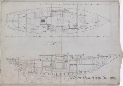 Drawing, Technical - Accommodation Plan & Construction Drawing of a
40' x 10' x 31'-6" x 5'-10" Auxiliary Cutter