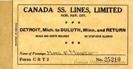 Ticket, Transportation - Canada SS. [Steamship] Lines, Limited
Nor. Nav. Div. [Northern Navigation Division]