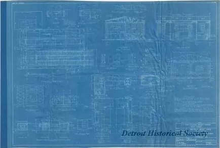 Blueprint - Detroit Boat Yard - 
Boatshed, Paving and Trackwork, 
Plans, Elevations, Sections & Details
