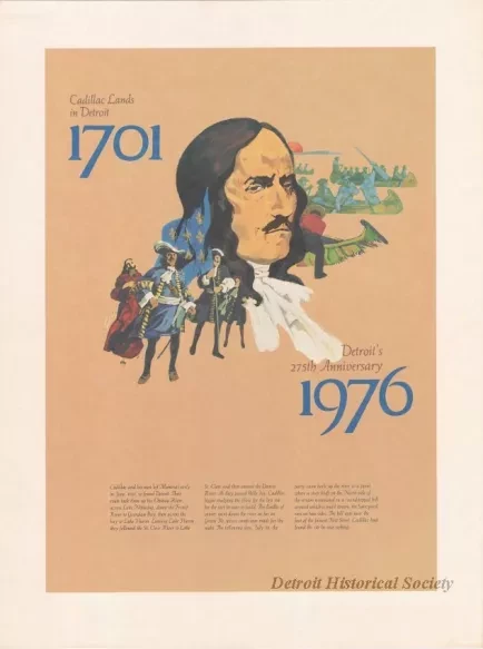 Poster - Cadillac Lands in Detroit, 1701 -
Detroit's 275th Anniversary, 1976