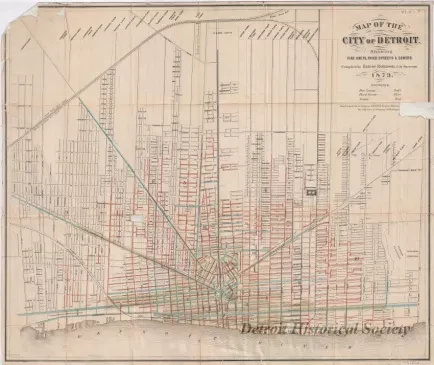 Map - Map of the City of Detroit,
Showing Fire Limits, Paved Streets & Sewers