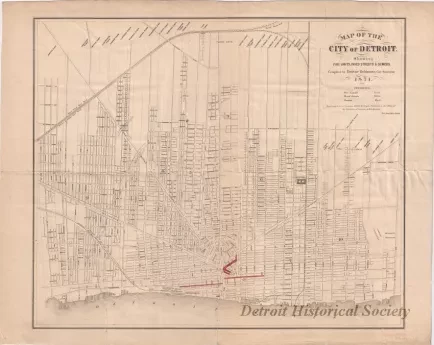 Map - Map of the City of Detroit,
Showing Fire Limits, Paved Streets & Sewers