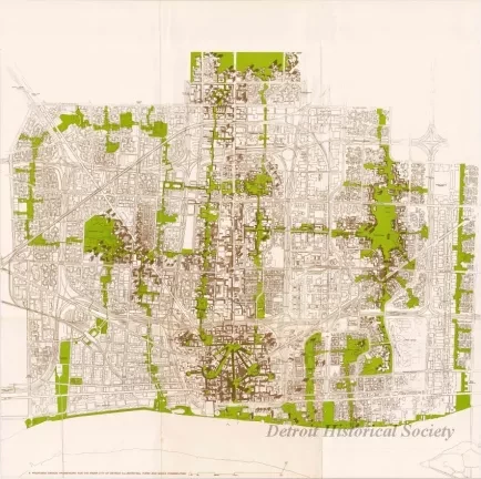 Drawing, Architectural - A Proposed Framework for the Inner City of Detroit,
Illustrating Form and Space Possibilities