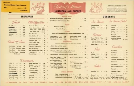 Menu - The Sanders Menu, Vol. 2, No. 16