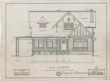 Drawing, Architectural - Residence for Mr. B. C. Ladendorf, Detroit, Michigan - Front Elevation