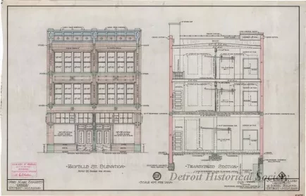 Drawing, Architectural - Riopelle St. Elevation,
Transverse Section
