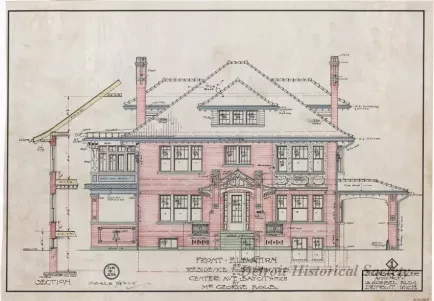 Drawing, Architectural - Front Elevation of Residence to Be Erected on Center Ave., 
Bay City, Mich., by Mr. George Kolb