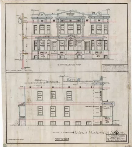Drawing, Architectural - Front Elevation [and] South Elevation