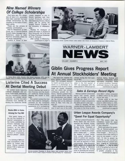 Newsletter - Warner-Lambert News, vol. 1, no. 5, May 1971
