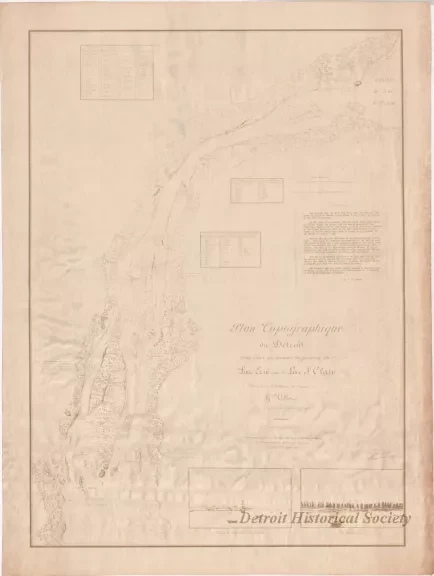 Blueprint - Plan Topographique du Détroit et des eaux qui forment la jonction du Lac Erié avec le Lac St. Clair 
[Topographic plan of Detroit and the waters which form the junction of Lake Erie with Lake St. Clair]