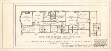 Drawing, Architectural - Alterations of a 3 Story, 6 Family Flat Bldg. at 3537 14th St., 
Detroit, Michigan