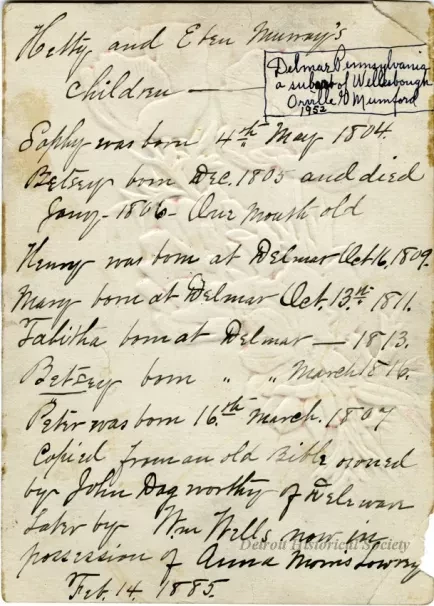 Card, Trade - Hetty and Eben Murray's children