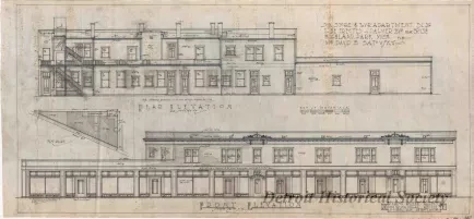 Drawing, Architectural - Six Store & Four Apartment Bldg. to be Erected on Palmer Blvd. Near Brush, Highland Park, Mich.