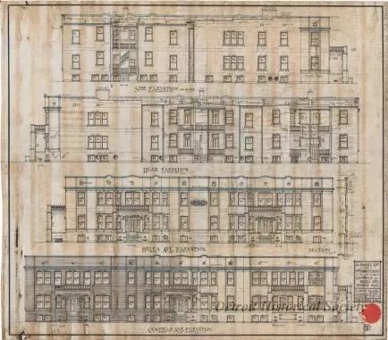 Drawing, Architectural - 16 Family Apt. for Mr. E. M. Coleman 
at the S.E. Corner of Canfield and Helen Aves., Detroit, Mich.