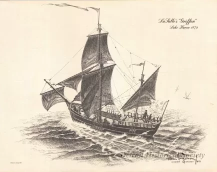 Print - LaSalle's "Griffon," Lake Huron, 1679
