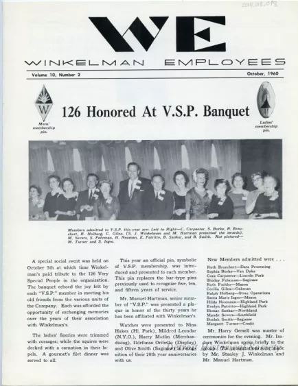 Newsletter - WE Winkelman Employees, vol. 10, no. 2
October, 1960