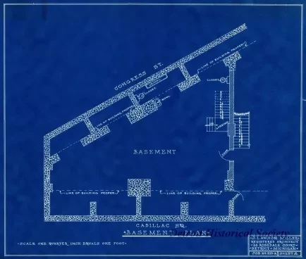 Blueprint - Drawing for the First Floor & Basement of the East End of the Reid Building, 138 Cadillac Square, Detroit, Michigan
