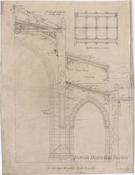 Drawing, Architectural - Cross Section Through Nave and Aisles Showing Truss and Roofs,
Transept Window