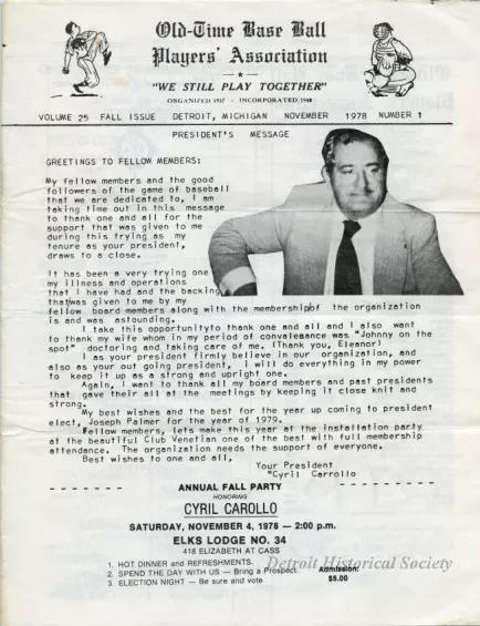 Newsletter - Old-Time Base Ball Players' Association, Vol. 25, No. 1, November 1978