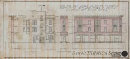 Drawing, Architectural - Plans for Eight Stores and Sixteen Apartments Located on the 
North-West Corner of Michigan and Wesson Aves., Detroit, Michigan