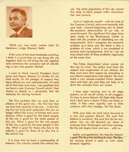 Pamphlet - Mayor Coleman A. Young Inaugural Address, January 2, 1974