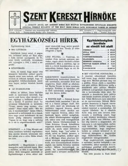 Newsletter - Szent Kereszt Hirnoke - Holy Cross Messenger, Vol. XLII, No. 44