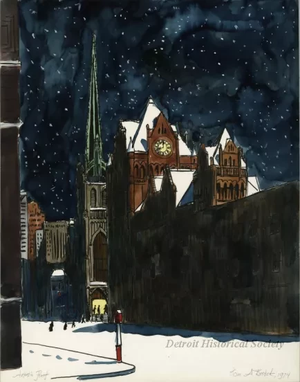 Lithograph - Christmas Eve on West Fort Street