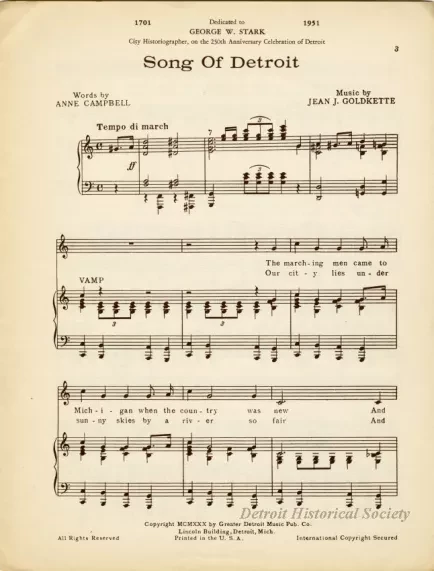 Music, Sheet - Song of Detroit