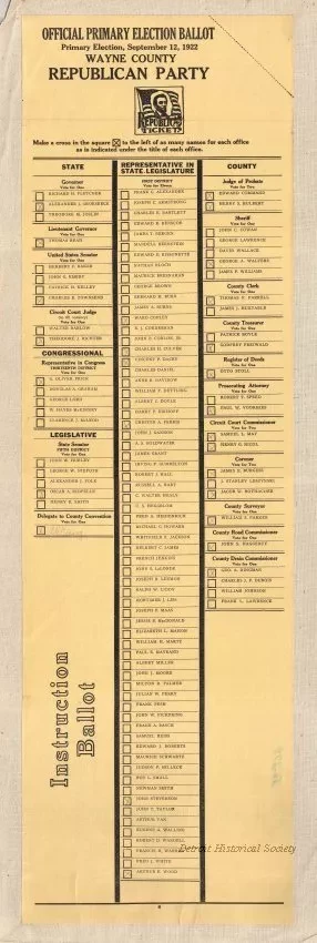 Ballot - Instruction Ballot
Official Primary Election Ballot, Primary Election, September 12, 1922