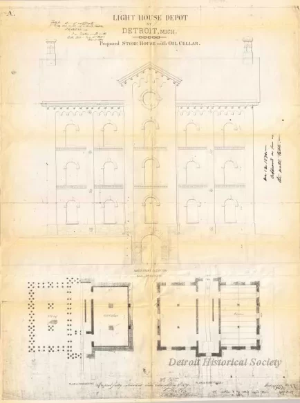 Plan, Architectural - Light House Depot at Detroit, Mich.
Proposed Store House with Oil Cellar