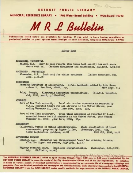 Bulletin - MRL Bulletin, August 1953