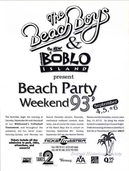 Poster - The Beach Boys & the New BobLo Island Present 
Beach Party Weekend '93, September 4, 5, & 6