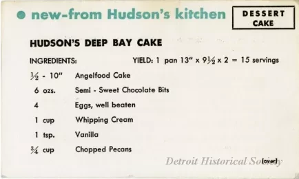 Recipe - New--From Hudson's Kitchen
