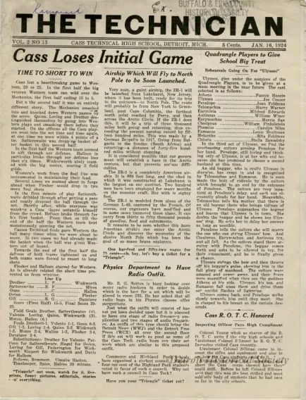 Newspaper - The Cass Technician, Vol. 2, No. 13, Jan. 6, 1924