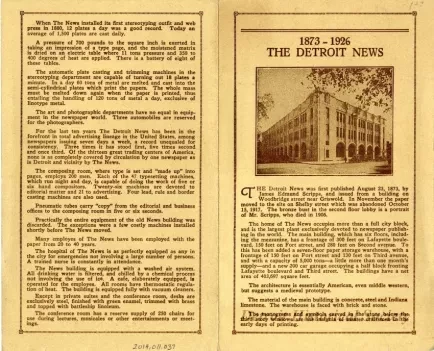 Pamphlet - 1873-1926, The Detroit News