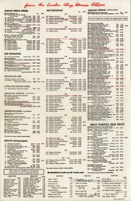 Menu - London Chop House
