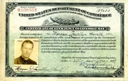 Certificate, Achievement - United States Department of Commerce,
Certificate of Efficiency to Lifeboat Man