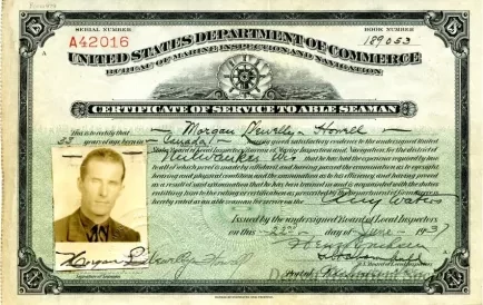 Certificate, Achievement - United States Department of Commerce,
Certificate of Service to Able Seaman