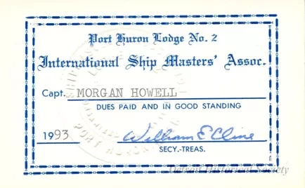 Card, Membership - Port Huron Lodge No. 2, 
International Ship Masters' Association