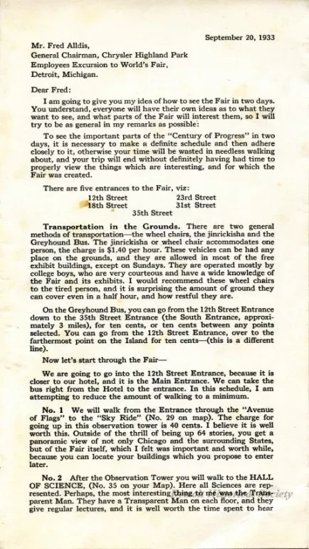 Program - A Souvenir of the Chrysler Corporation Highland Park Plant 
Employees' Excursion to 'A Century of Progress' at Chicago