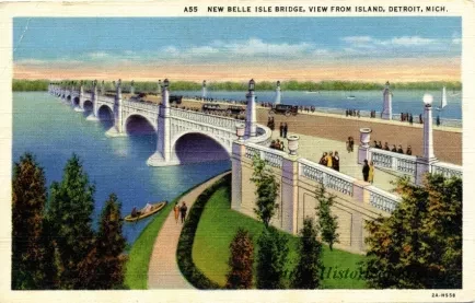 Postcard - A55 New Belle Isle Bridge, View From Island, Detroit, Mich.