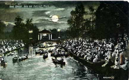 Postcard - Moonlight at Band Concert, Belle Isle, Detroit, Mich.