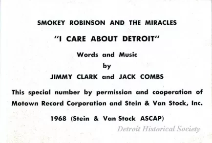 Sticker - Smokey Robinson and The Miracles,
"I Care About Detroit"