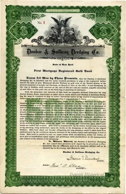 Bond - Dunbar & Sullivan Dredging Co. 
First Mortgage Registered Gold Bond