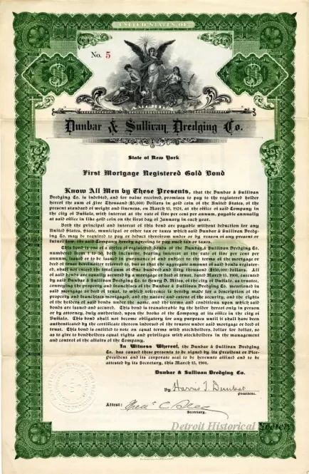 Bond - Dunbar & Sullivan Dredging Co. 
First Mortgage Registered Gold Bond