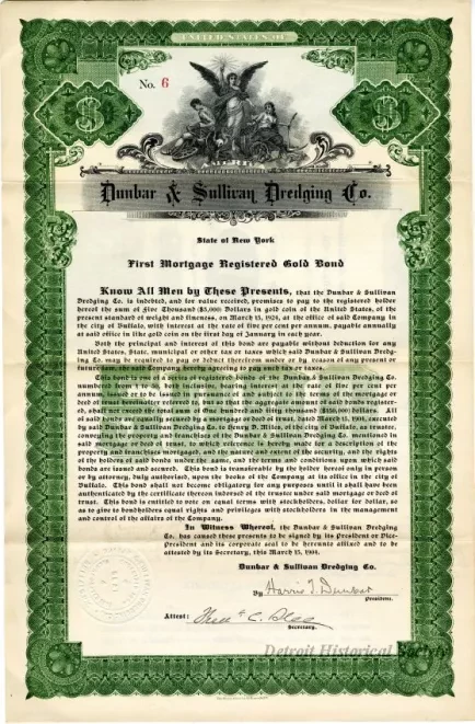 Bond - Dunbar & Sullivan Dredging Co. 
First Mortgage Registered Gold Bond