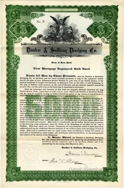 Bond - Dunbar & Sullivan Dredging Co. 
First Mortgage Registered Gold Bond